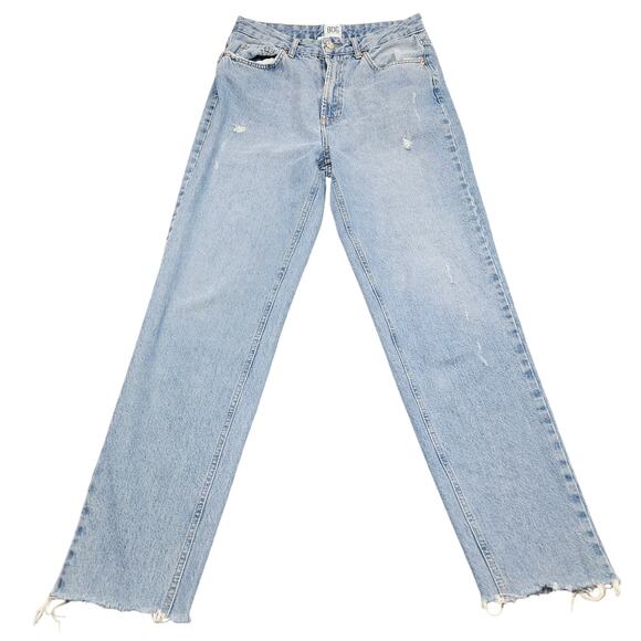 BDG Mom Straight Jeans Size 28 (28x30) Raw Cut Hem Medium Blue Wash Denim - Picture 1 of 8